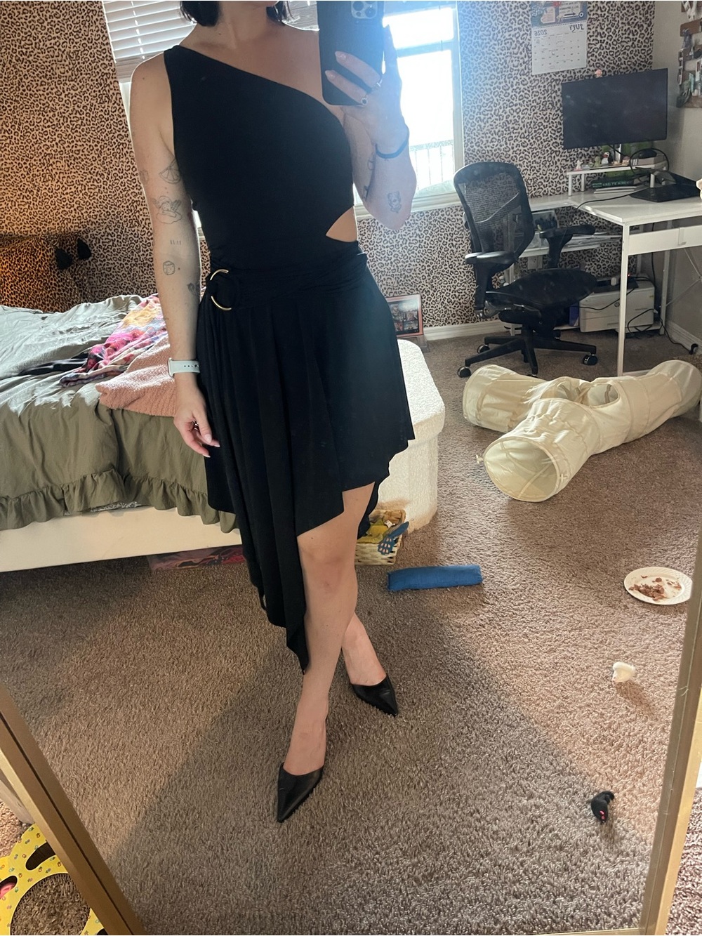 Express black asymmetrical dress with cutout detail